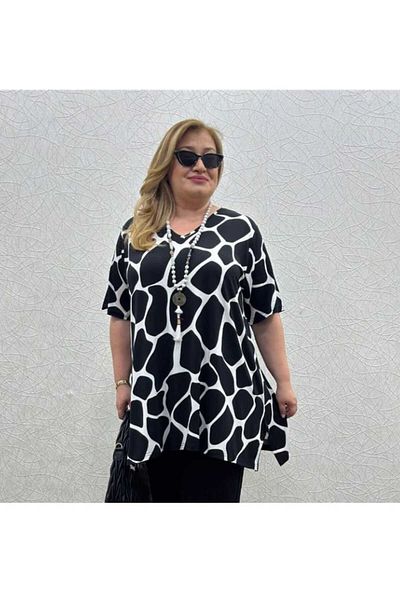 KLEERMAKER Women's Plus Size Cotton Viscose Pebble Pattern Blouse