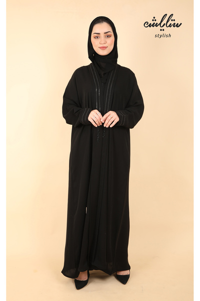 Stylish عباية لمسه باللون الاسود وبكلفة ناعمه وشك ناعم