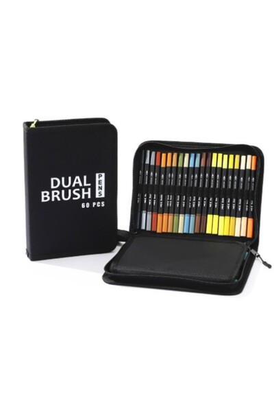 Flippy Water-Based Marker Pen Set, Flippy, 2 in 1, for Painting, Calligraphy, 60 Colors, Multicolor