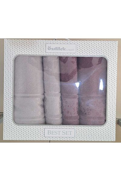 Özdilek Camellia Best Set Plum Gray Bathroom Set 2 Towels + 2 Beach Towels