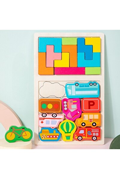 Flippy Montessori Wooden Puzzle for Children, Tetris 2-in-1, 3+ yrs, 21 pcs, 28.5x17x1.2 cm, Multico