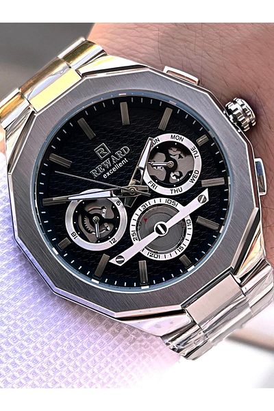 Reward Steel Cord Automatic 5 Atm Water Resistant Men Wrist Watch Vs.Blkt.0513