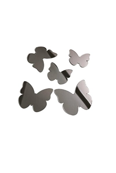 Evolium Set de 5 oglinzi acrilice autoadezive în formă de fluture, argintii