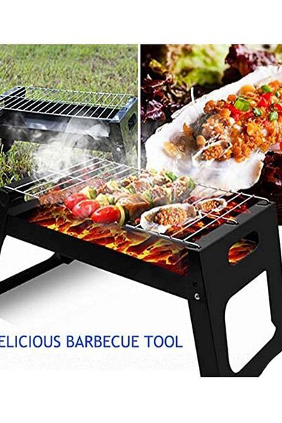 Generic Stainless steel grill charcoal folding portable outdoor cooking camping hiking picnic black