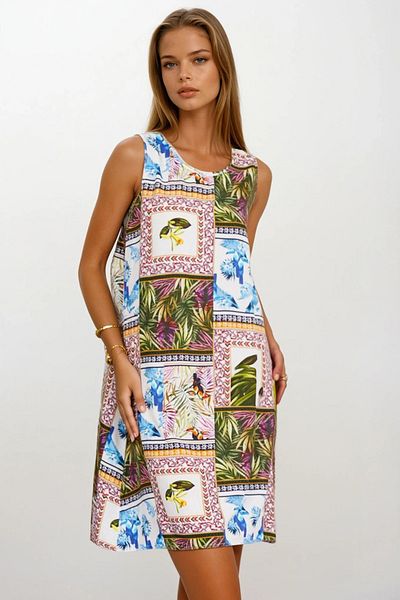 VAGGON Floral Patterned Sleeveless Midi Dress