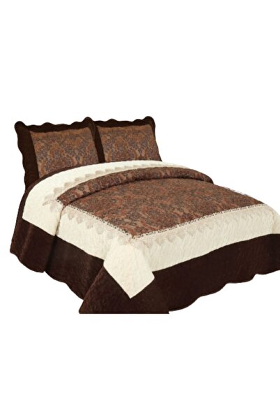 OEM Cuvertura si 2 fete de perna, Catifea Lux, 3 piese, 2 persoane, 180x200cm, Maro-Bej
