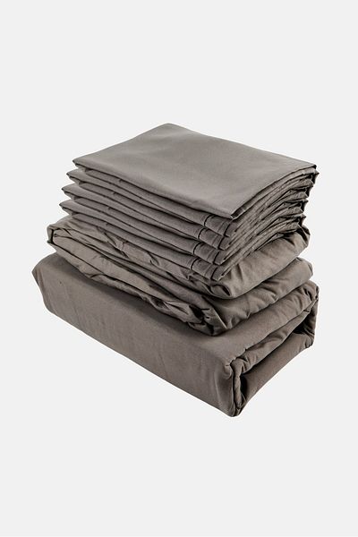U.S. Polo Assn. Queen 6 Pieces Plain Flat Sheet With Pillow Case Set, Dark Grey