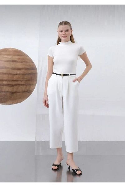 BUSEM Half Collar Short Sleeve Combed Cotton Blouse