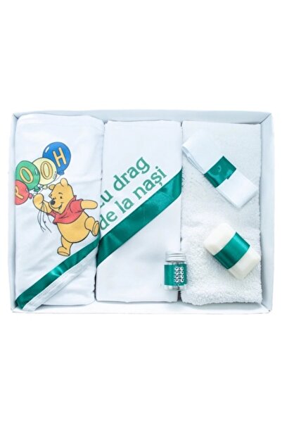 OEM Trusou Botez Baieti, 6 piese, 'Cu drag de la Nasi', Winnie the Pooh, Alb-...