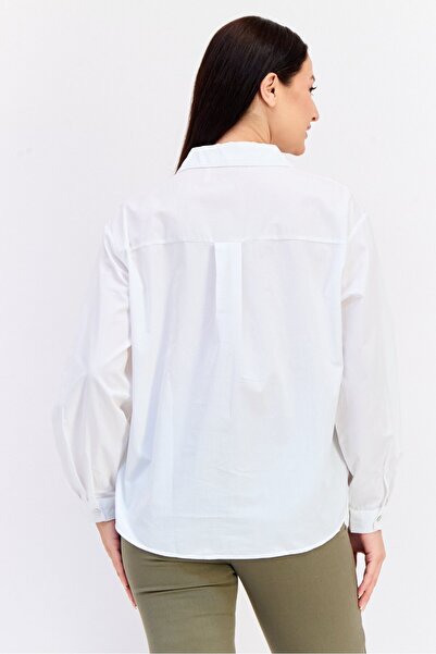 Koton Women Pointed Collar Long Sleeve Plain Shirt, White