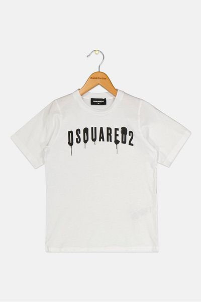 DSquared2 تي شيرت بأكمام قصيرة وشعار العلامة التجارية للأولاد الصغار، أبيض
