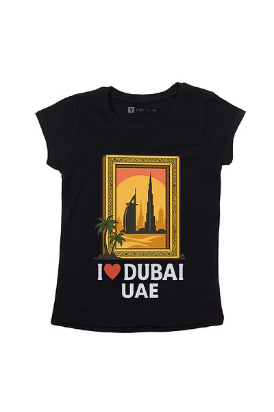 Yoo Street Women's Dubai Frame Graphic Short Sleeve Round Neck Casual Souvenir Travel Everyday Wear