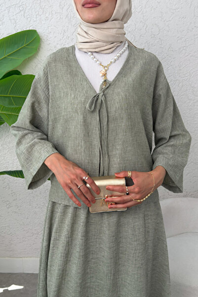 Salih Çelebi İp Bağcıklı Kimono Etek Takım 2367 - HAKİ