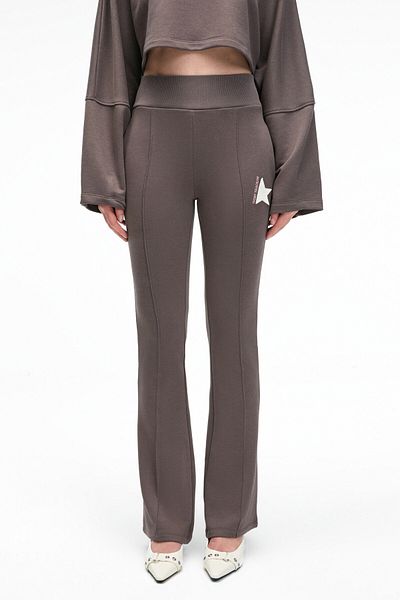 GRIMELANGE Davira Women's Cotton Print and Patch Detailed Regular Anthracite Sweatpants with Side Pockets