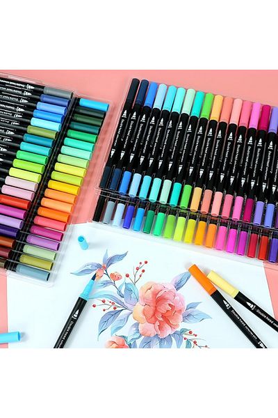 Flippy Set markere pe bază de apă, Flippy, 2 în 1, pentru pictură, caligrafie, 72 de culori, multicolor