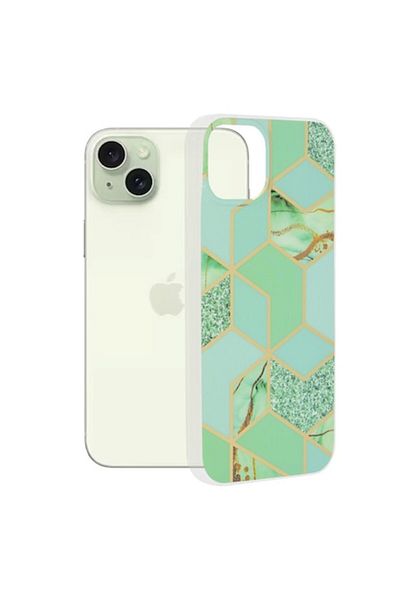 OEM Carcasă de înaltă protecție pentru iPhone 15 Plus, ergonomică, B1194, plastic termorezistent, hexagonal verde