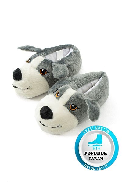 AlbiShoes Unisex Furry Dog Patterned Non-Slip Soft Sole Fluffy Plush Winter Home Boots Comfortable Slippers