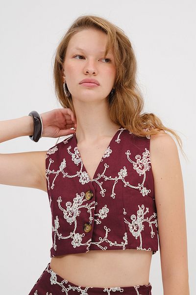 Addax Embroidered Vest Shorts Double Suit Tkm17448