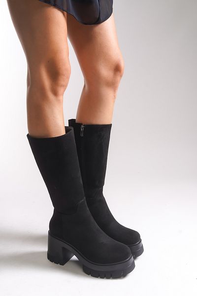 Riccon Cizme cu toc de damă Lvamel sub genunchi 0012501 piele intoarsa neagra