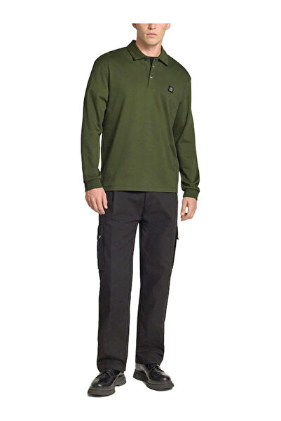 HUGO Men's Regular Fit 100% Cotton Long Sleeve Khaki Polo Neck T-Shirt 50542578-309