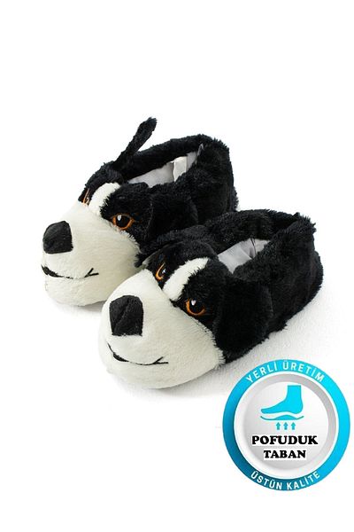 AlbiShoes Unisex Furry Dog Patterned Non-Slip Soft Sole Fluffy Plush Winter Home Boots Comfortable Slippers