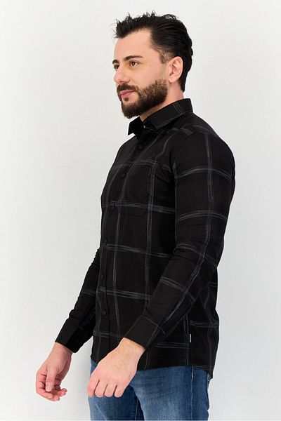 Kenneth Cole قميص رجالي بأكمام طويلة وقصة عادية من Windopane، متعدد الألوان