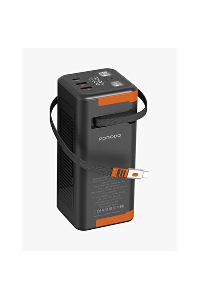 porodo باور بانك 50000 مللي أمبير/ساعة مع كابل قابل للسحب 70 سم - أسود