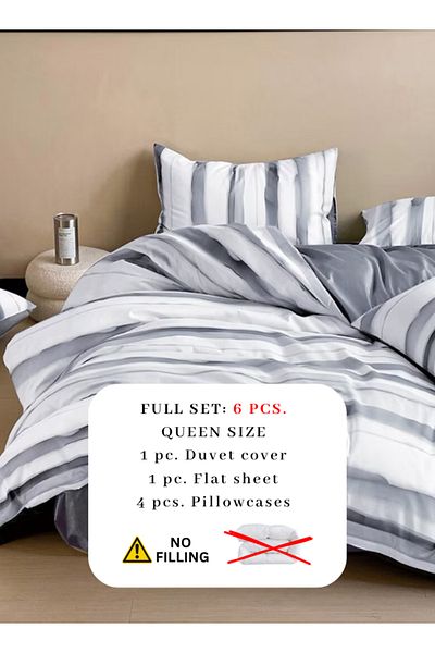 LUNA HOME Queen size, 6-piece, reversible duvet cover set featuring a striped design in a vibrant gray color