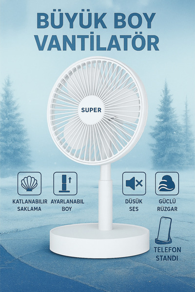 POLYGOLD Büyük Boy Katlanabilir Fan Şarjlı Vantilatör Masaüstü Fan Taşınabili...