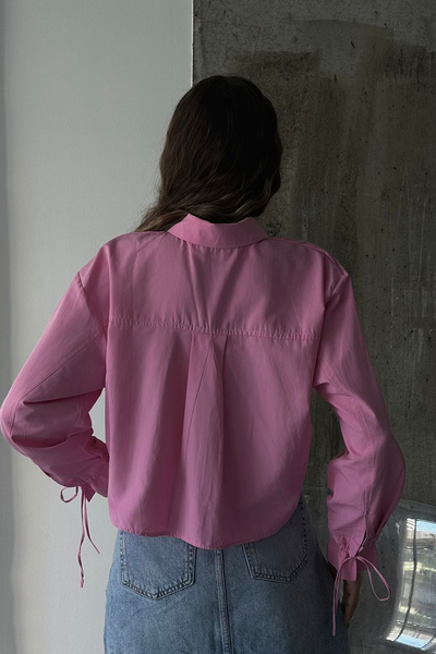 VAGGON Women's Pink Lace-Up Crop Woven Shirt Vs00657