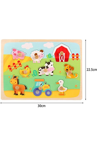 Flippy Montessori Wooden Puzzle for Kids 3D Farm Model, 0-3 years, 9 pieces, 30x22.5x0.8 cm, Multico