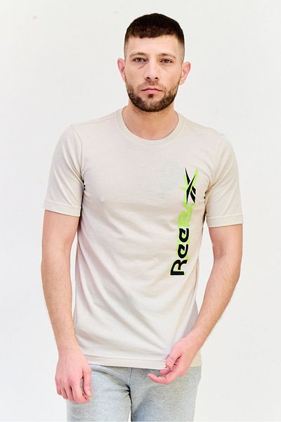 Reebok Men Sportswear Fit Short Sleeves Running T-Shirt, Beige