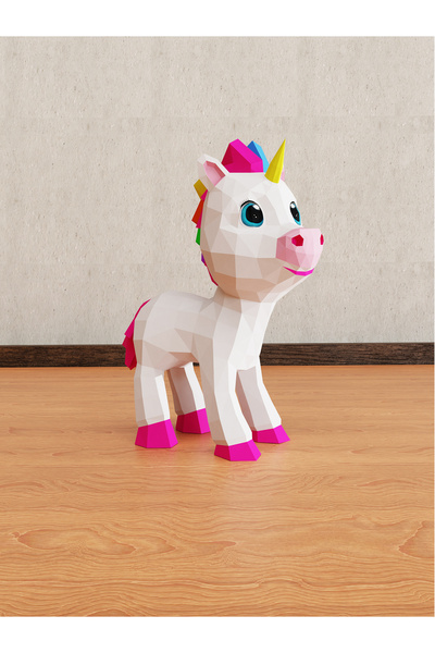 YSY AKROBAT Yavru Unicorn 3D Duvar Dekoru | Çocuk Odası İçin Renkli Kağıt Maket | Kendin Yap Hobi Etkinliği