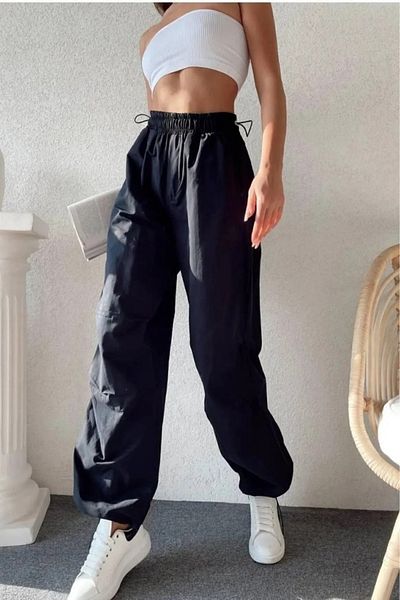EXSPORT Parachute Fabric Soft Textured Loose Cut Black Trousers