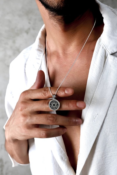 Ebrar Silver Gümüş Mührü Süleyman Kolye 925 Ayar Gümüş Süleyman Peygamber Mührü Erkek Kolye