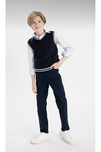 ASL GOLF CLUB Boys' Straight Leg Pocket Black Basic Plain Gabardine School Trousers