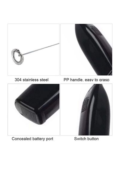 OEM Set 2 bucati mixer pentru spuma lapte, 19.3 x 3.6 cm, inox, plastic, negru, argintiu