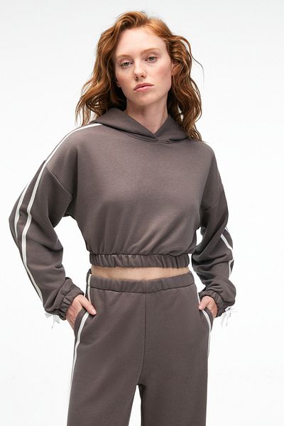 GRIMELANGE Nyrella Women's Oversize Side Pockets Side Stripe Relaxed Fit Anthracite Sweatpants