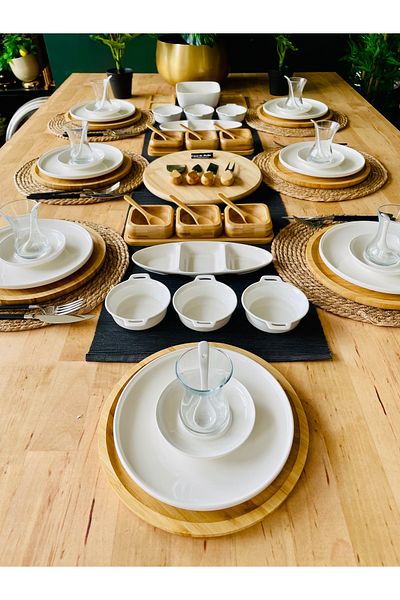 ACAR Bamboo Porcelain Round 89 Piece Breakfast Set for 12 People