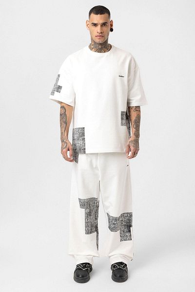 VAMOSCLO Ethnic Patterned Oversize Tracksuit Suit Ecru