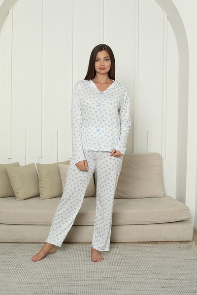 Sude HOMEWEAR ДАМСКИ КОМПЛЕТ ПИЖАМА С ДЪЛЪГ РЪКАВ С СИНИ МАРГАРИТИ