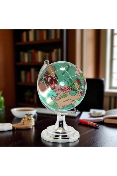Kuzey Tacı Şeffaf Cam Küre Masa Üstü Dünya Küresi – Modern Tasarım Vip