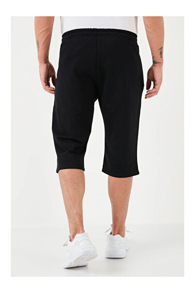 Relax family xf Erkek Siyah Diz Altı Uzun Cepli Penye Şort & Bermuda Kapri Yazlık Pamuklu Slim Fit Baskılı