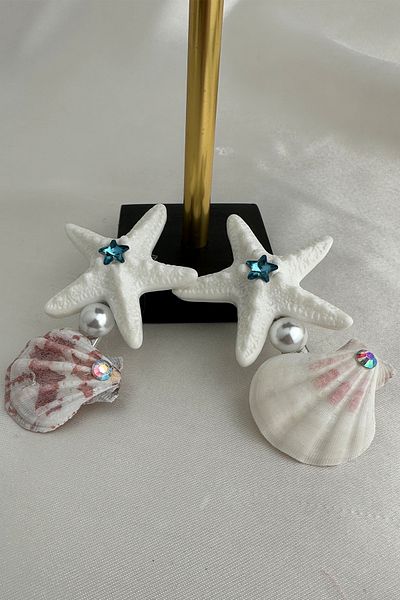 Modex Stone Pearl Detail Starfish Shell Figured Double Side Buckle (9cm)