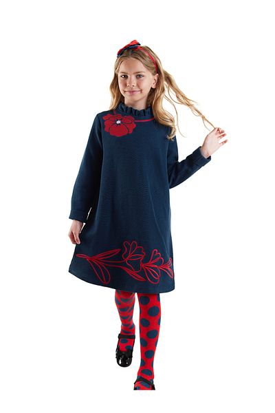 Denokids Gelincik Girl's Navy Blue Dress