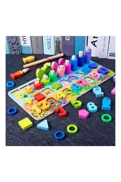 OEM Joc educativ din lemn, tip Montessori 6 în 1, sortator de culori, piese de stivuit și pescuit magnetic