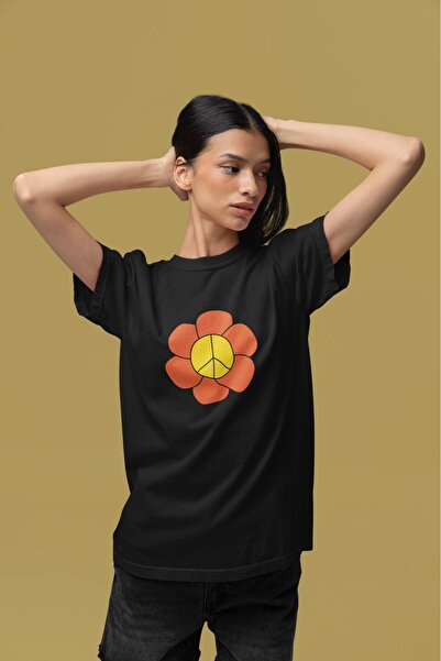 ArtYus Unisex Bărbați/Femei Peace Flower Colorat cu imprimeu supradimensionat bumbac 100% bucăți tricou