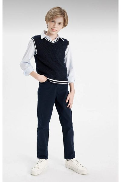ASL GOLF CLUB Boys' Straight Leg Pocket Black Basic Plain Gabardine School Trousers