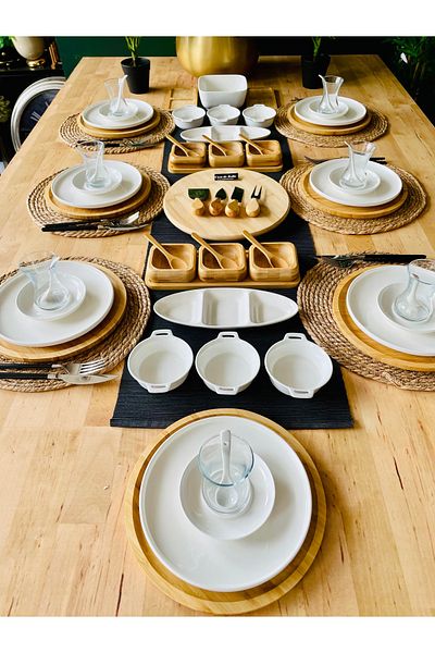 ACAR Bamboo Porcelain Round 54 Piece Breakfast Set for 6 People
