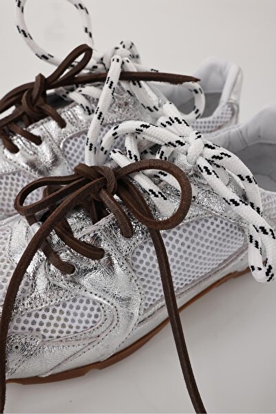 5in1Canpolat Ασημί διχτυωτό αθλητικό παπούτσια 24301